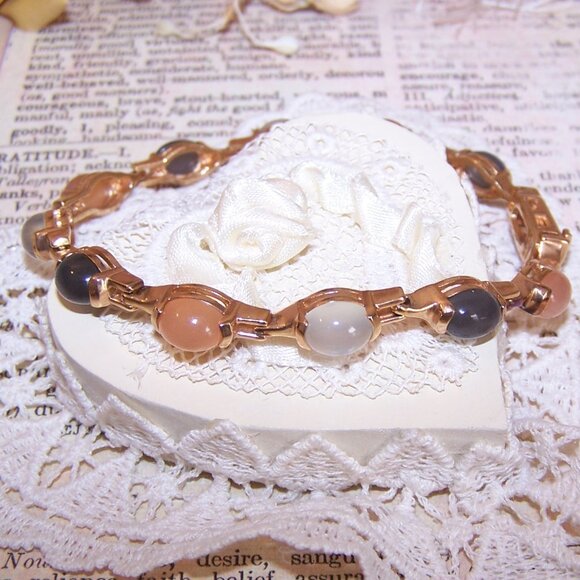 Ross Simons Sterling Silver Rose Gold Vermeil Moonstone Agate Tennis Bracelet - Picture 4 of 9